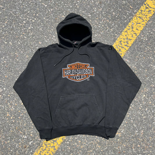 ‘90s Harley Davidson - Big Shield Logo Embroidered Hoodie - XXL