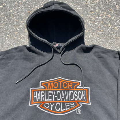 ‘90s Harley Davidson - Big Shield Logo Embroidered Hoodie - XXL